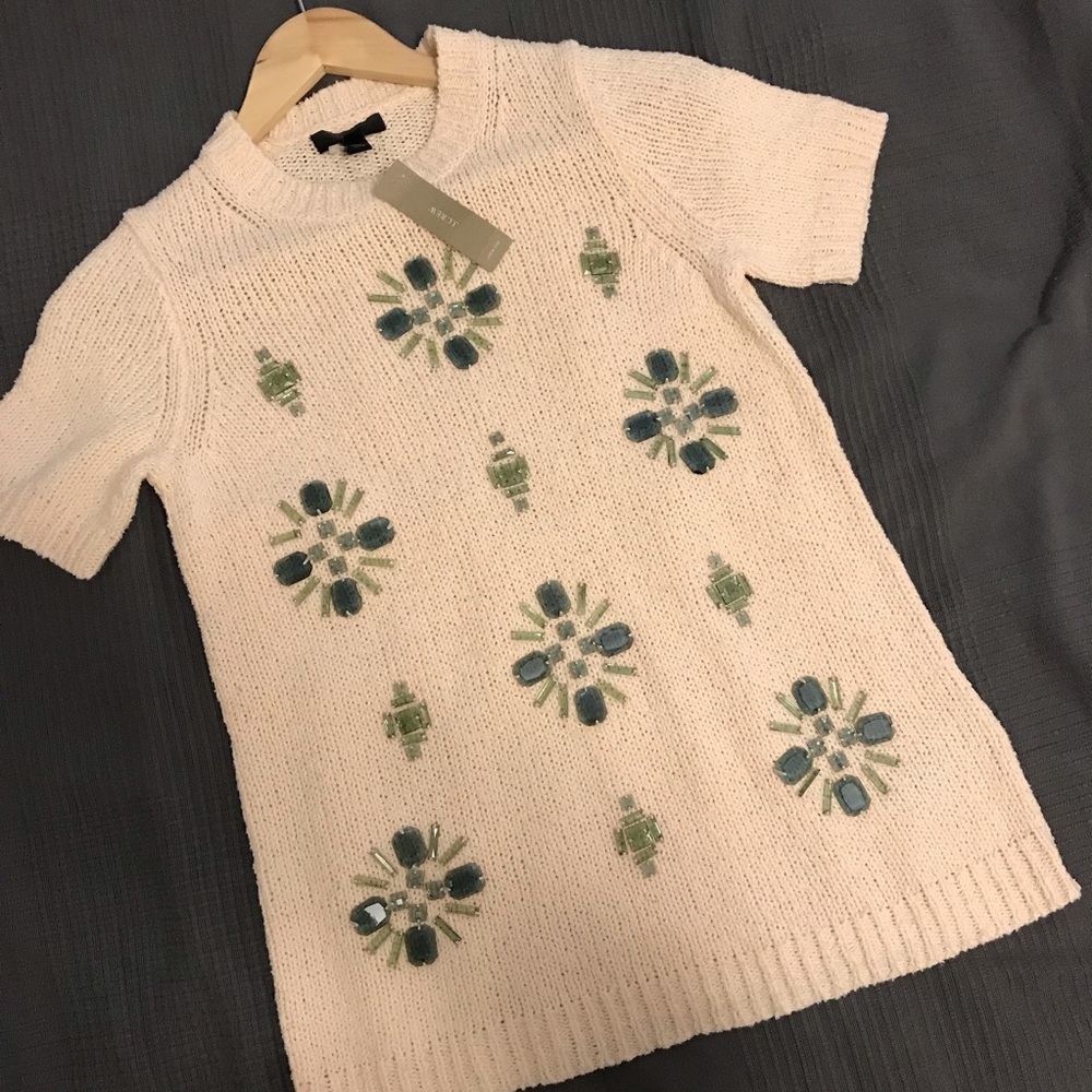 J.Crew peach linen beaded sweater - NWT